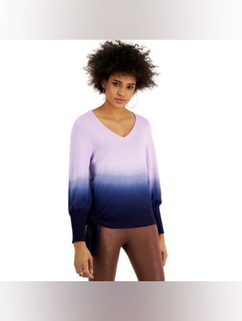 Willow Drive Dip-Dye Tie-Hem Top Ombre Purple Size M New